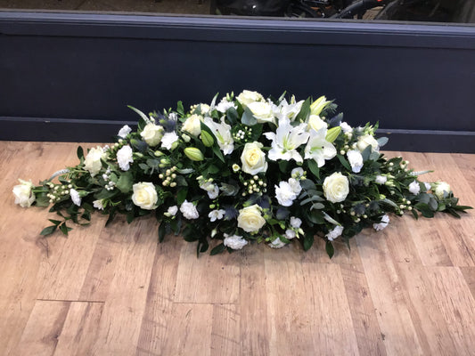 Rose and Lily coffin spray ( casket )white