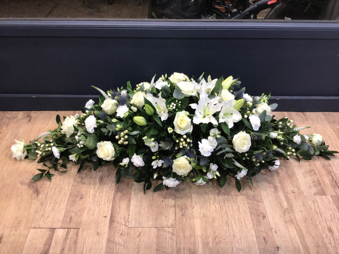 Rose and Lily coffin spray ( casket )white