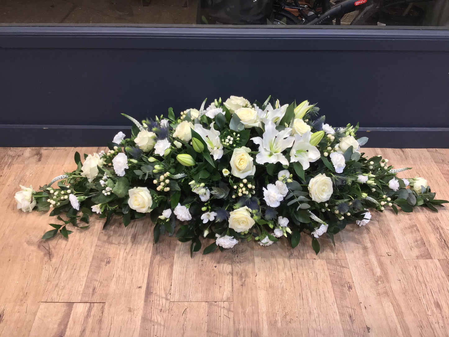 Rose and Lily coffin spray ( casket )white